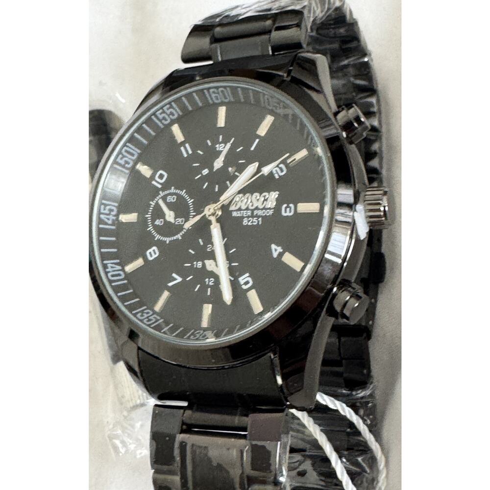 BOSCK Black Stainless Steel Watch Chronograph Style New w/ Sizing Tool Kit - Picture 3 of 9
